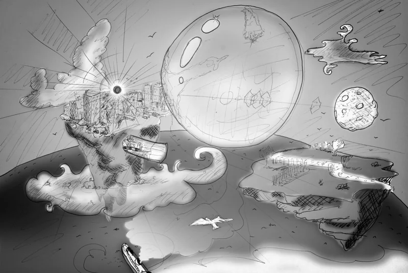 Dessin au crayon d’îles imaginaires.