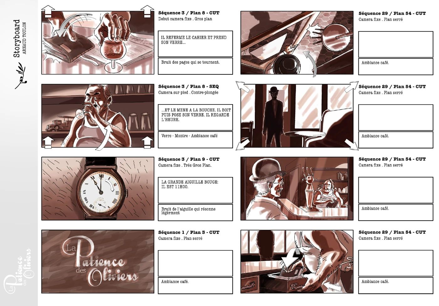 Deuxième planche du storyboard de La Patience des Oliviers.