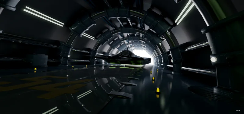 Couloir circulaire d’un vaisseau en 3D.